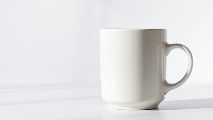 Obraz premium A simple white coffee mug on a clean countertop in bright natural light showcasing minimalist design