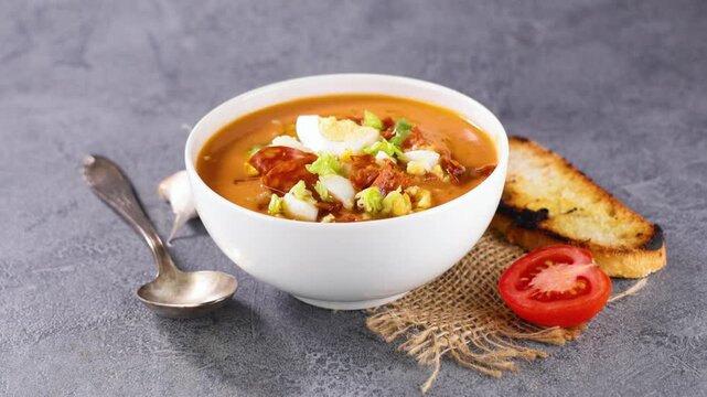 Bowl of Traditional Salmorejo &ndash; Spanish Tomato Soup