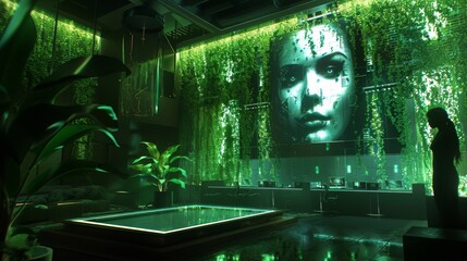 It specialist conducting cyber threat analysis using holographic interface in modern office setting