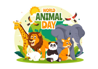 World Animal Day Vector Illustration with a Variety of Animals or Wildlife in the Natural Habitat to Forest Protection and Environmental Awareness