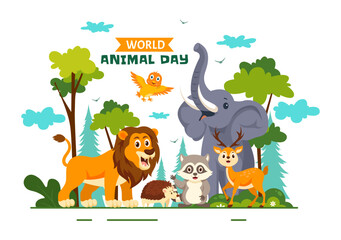 World Animal Day Vector Illustration with a Variety of Animals or Wildlife in the Natural Habitat to Forest Protection and Environmental Awareness