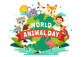 World Animal Day Vector Illustration with a Variety of Animals or Wildlife in the Natural Habitat to Forest Protection and Environmental Awareness