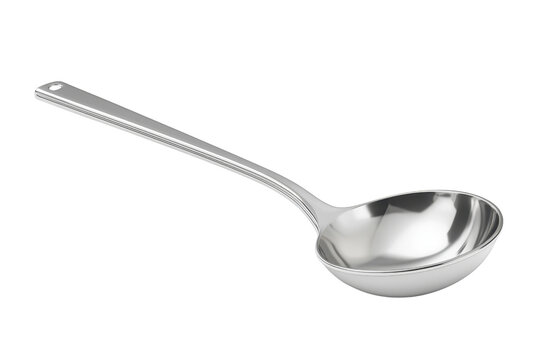 High-quality stainless steel ladle with a long handle for serving soup and other liquids, ideal for kitchen or restaurant use.