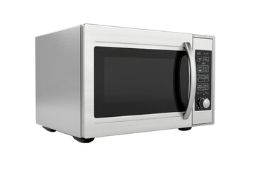 Fototapeta premium High-resolution image of a modern stainless steel microwave with digital controls, perfect for kitchen appliance needs and culinary projects.