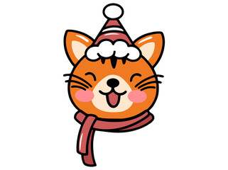 Christmas Tiger Head Cartoon Illustration