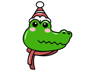 Christmas Crocodile Head Cartoon Illustration
