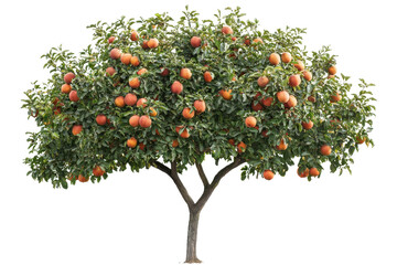 Lush apple tree laden with ripe red apples, isolated on transparent background. Perfect for agricultural and horticultural visuals.