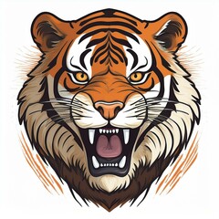 Roaring tiger isolated on white background