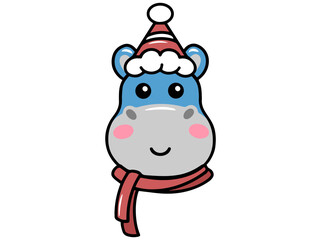Christmas hippopotamus Head Cartoon Illustration