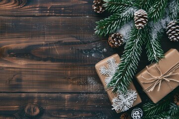 Christmas Presents on Wooden Background