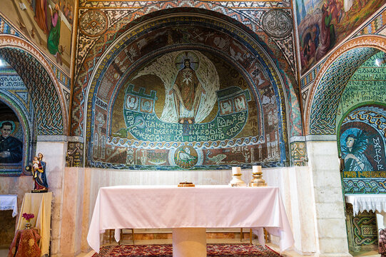 Interior of St. Stephen's Church in Beit Jimal Monastery, Israel