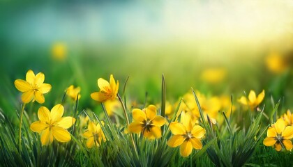 Obraz premium Spring green grass with yellow flowers with gradient effect design