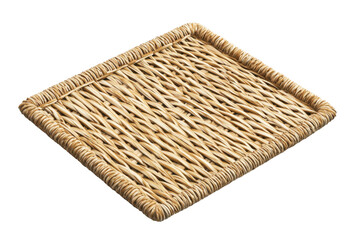Square wicker coaster in natural color, perfect for protecting surfaces while adding a rustic touch to home decor. Ideal for cups and mugs.