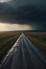 Landscape of a highway with storm clouds