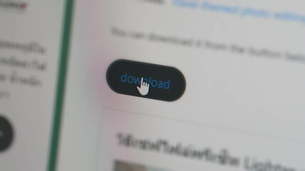 User click download button for downloading interesting files to private storage computer, system for getting online data through internet. Concept of online technology for convenience. Webography.