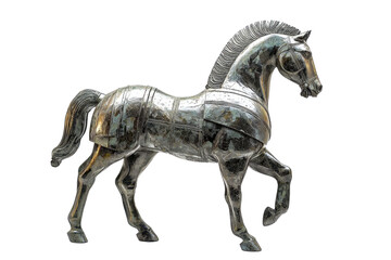 Fototapeta premium Vintage metallic horse sculpture isolated on transparent background. Elegant design for decor, art collections, and historical displays.