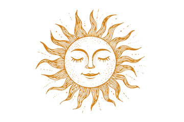 Vintage sun illustration with a face, rustic and artistic design. Perfect for decor, print art, and creative projects.