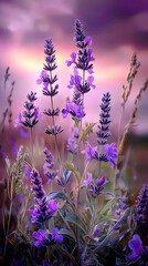 Obraz premium A field filled with purple flowers beneath a unified purple sky