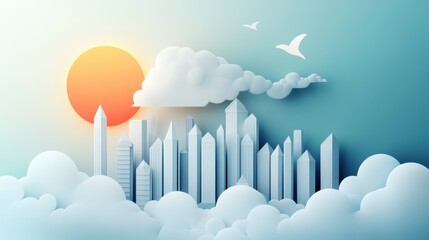 Fototapeta premium A futuristic and imaginative illustration of a downtown cityscape skyline, incorporating advanced technologies and unconventional forms.