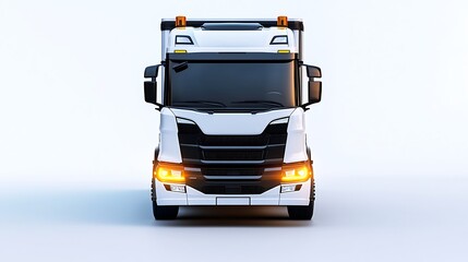 A white semi truck faces forward, isolated against a white background, projecting power and utility.