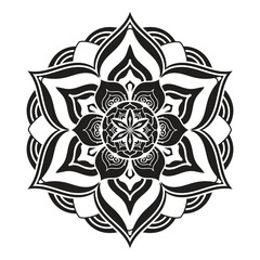 Intricate Floral Mandala Vector Design with Bold Black and White Outlines for T-Shirts and Art