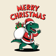 T-Rex Mascot in Santa Claus Costume Christmas Themed Illustration