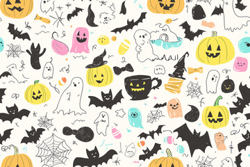 Obraz premium Halloween cute ghosts seamless background