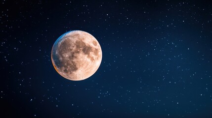 Obraz premium A close up of the full moon, surrounded by twinkling stars, evoking the magic and beauty of the night sky.
