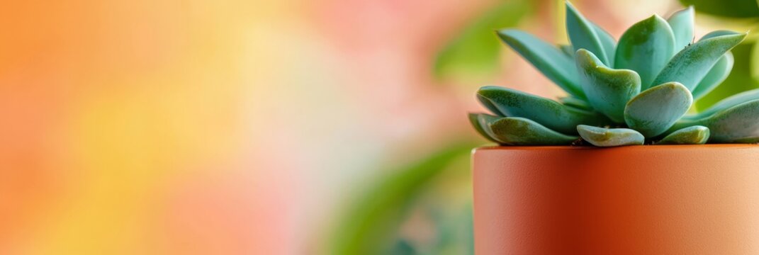  A succulent atop a potched plant against a vivid wall