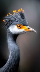  A tight shot of a bird boasting a lengthy neck and a vivid yellow and white crest adorning its head