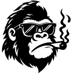 Silhouette portrait of a gorilla smoking