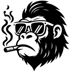Silhouette portrait of a gorilla smoking