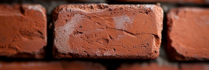  A tight shot of a red-painted brick wall, displaying chips in the paint
