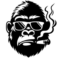 Silhouette portrait of a gorilla smoking