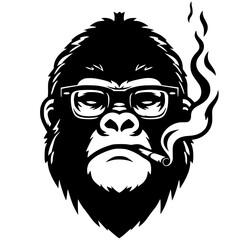 Silhouette portrait of a gorilla smoking