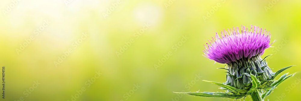 Wall mural a tight shot of a purple bloom against a verdant backdrop, with indistinct grass in the foreground a