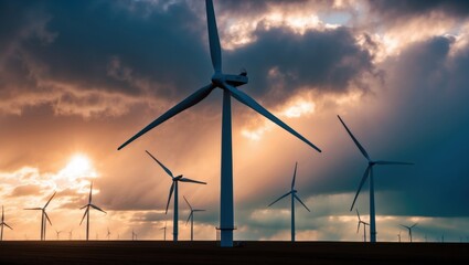 Obraz premium wind turbines at sunset