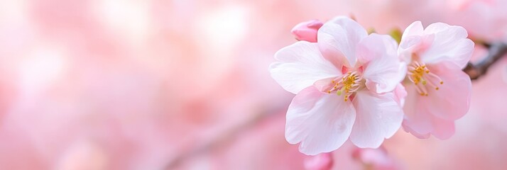 Obraz premium A tight shot of a flower-laden tree branch Pink blossoms dominate the front, while the backdrop softly blurs