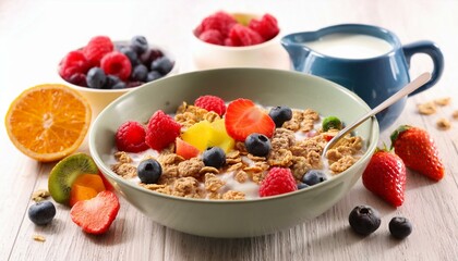 Cereal with milk and mix fruits