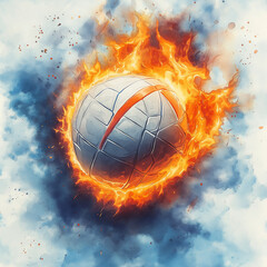 Fototapeta premium Watercolor volleyball with fire isolated on white Background