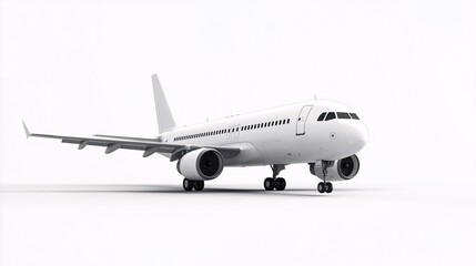 Obraz premium White Airplane Ready for Takeoff: A pristine white airplane sits on the runway, bathed in the soft glow of a studio light, ready for take-off. The image is a powerful symbol of travel, adventure