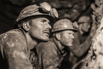 A group of miners in action, showcasing their dedication and teamwork while working underground in a coal mine.
