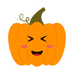 Cute emoji face character pumpkin. Kawaii baby pumpkins. Cartoon Halloween and Harvesting and Thanksgiving illustration
