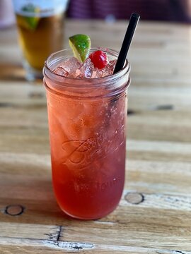 Cherry Lime drink in mason jar