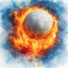 Fototapeta premium Watercolor volleyball with fire isolated on white Background