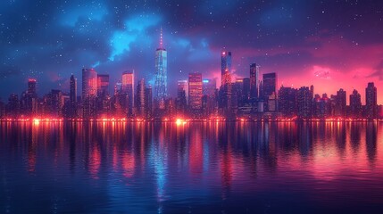 Fototapeta premium Illuminated city skyline at night