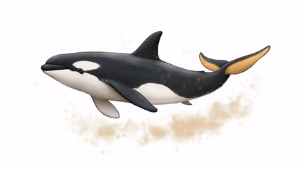Obraz premium Breaching the Surface: A majestic orca whale leaps from the water, a spray of seafoam trailing in its wake. This digital illustration captures the power and grace of these incredible creatures. 