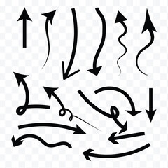 Arrow vector. Collection hand drawn arrows. Set simple arrows in isolated background. Arrow  icons. Eps 10.