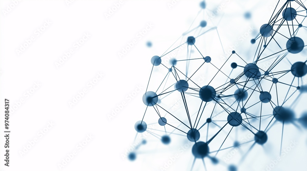 Wall mural digital network connections: a dynamic, interconnected network of blue nodes and lines against a cle