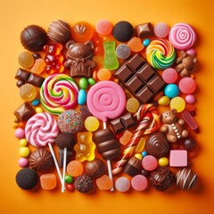 Delicious candy with orange background
